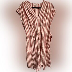 Max Studio Red and White Striped V-Neck Top
